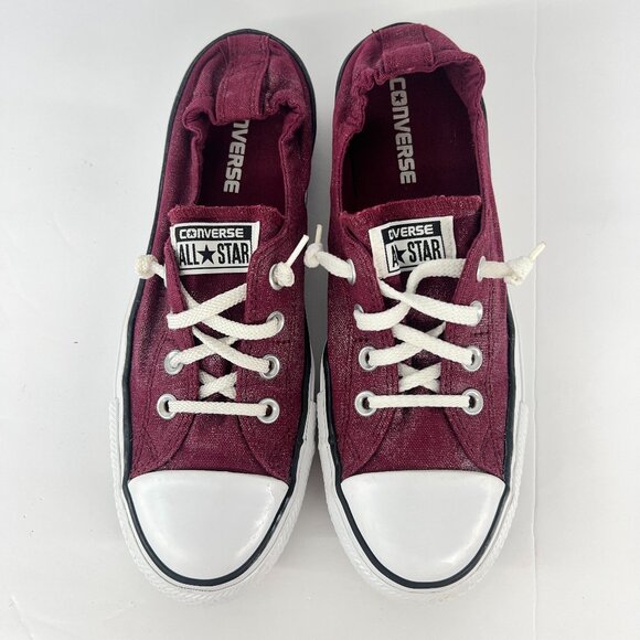 9 Women- Converse Chuck Taylor All Star Shoreline Slip On Maroon Silver Sneakers - Picture 3 of 15